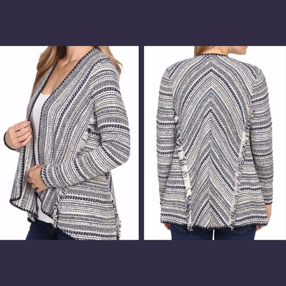 Lucky Brand Women's Medium‎ Cardigan Pottery Woven Boho Fringe Open Draped